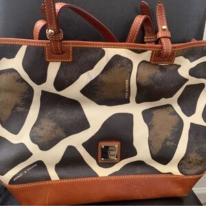 Dooney & Bourke Giraffe Print Tote in Brown and Cream